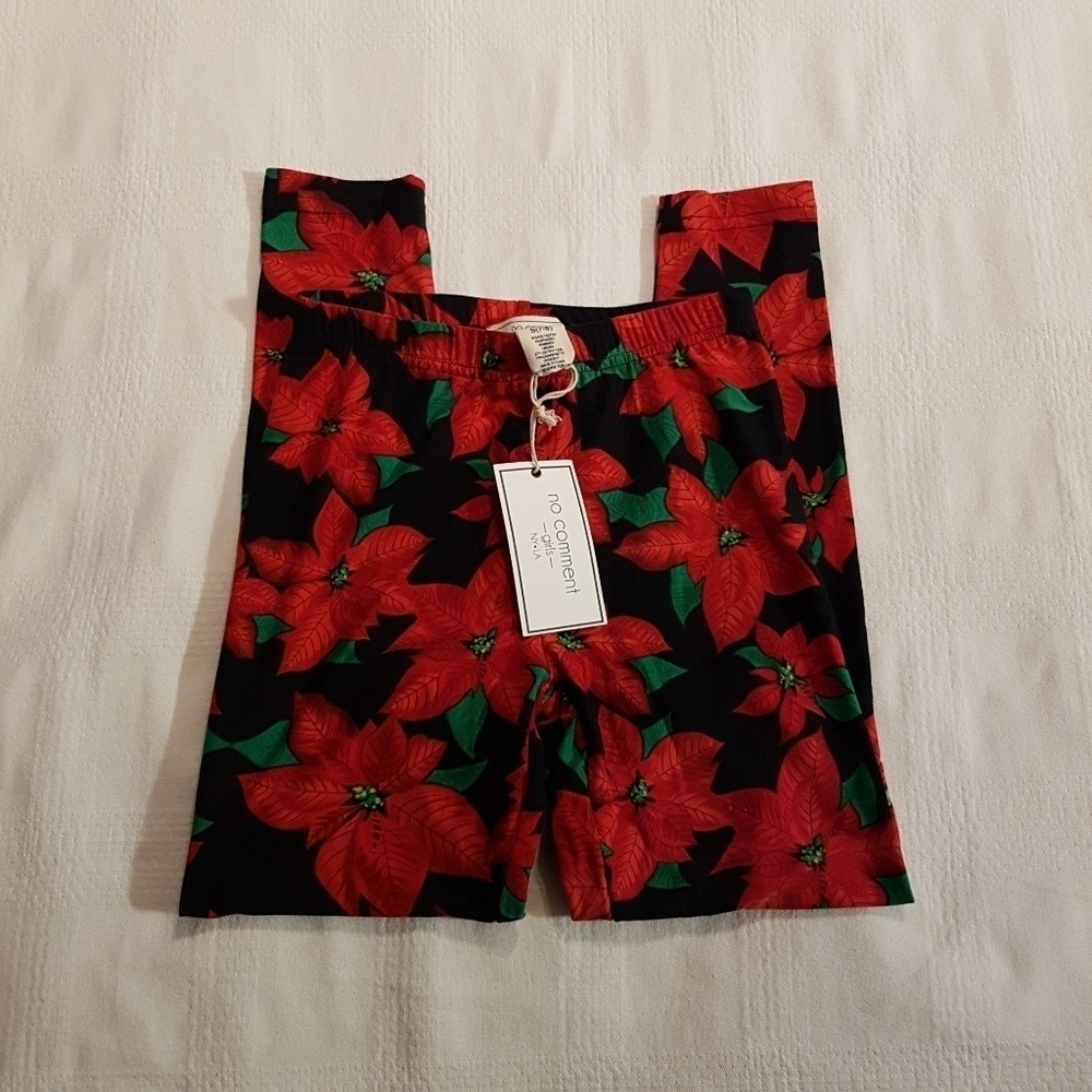No Comment girls size 7/8 Pointsettia leggings holiday wear